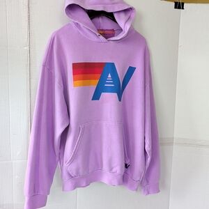 Aviator Nation Purple Hoodie Pullover SZ Lg Unisex Multicolor Logo Cozy Colorful